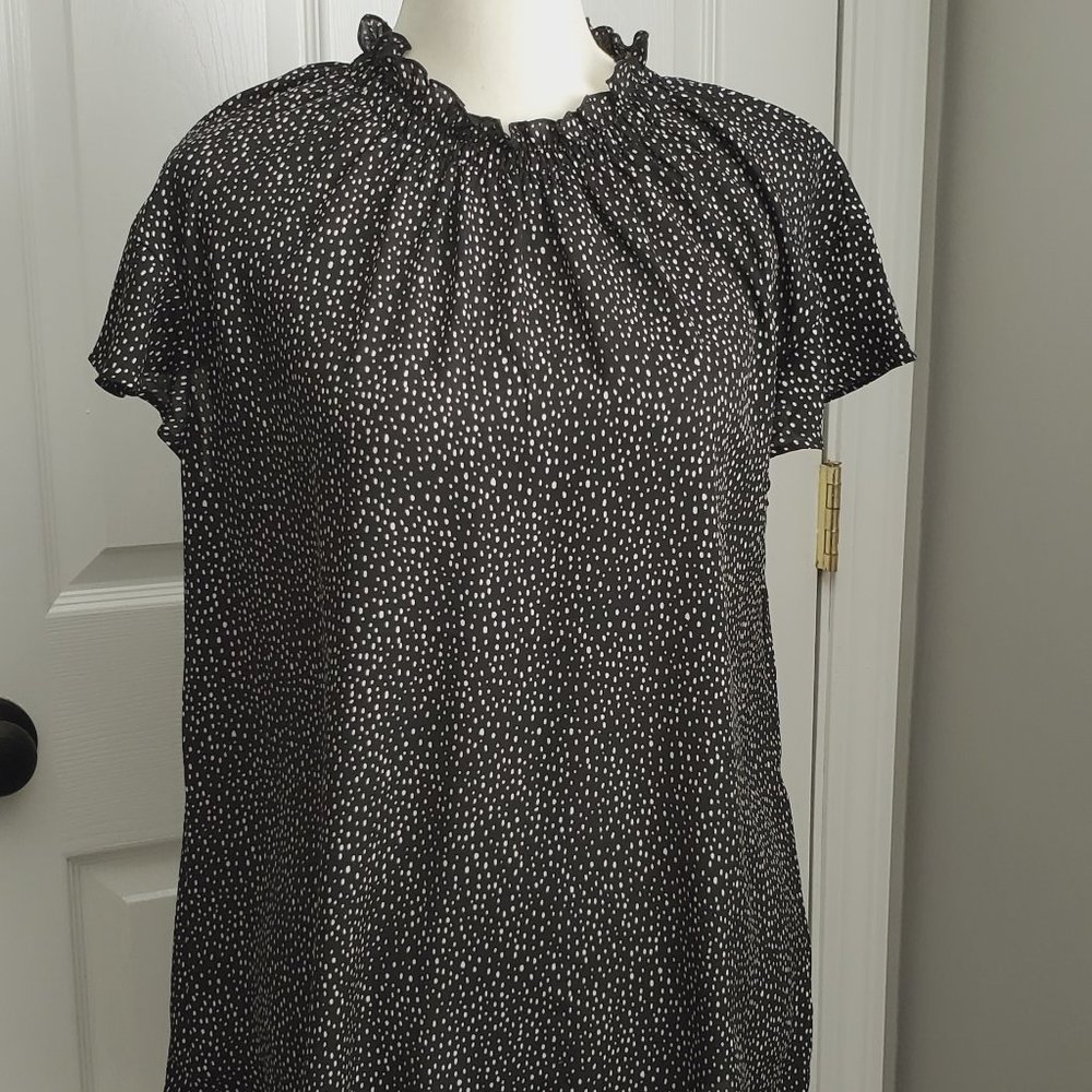 Express Polka Dot Ruffle Mock Neck Top